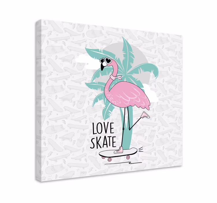 Animal canvas wall art flamingo on a skateboard - TenStickers