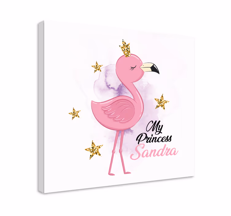 Cute flamingo princess with name canvas - TenStickers