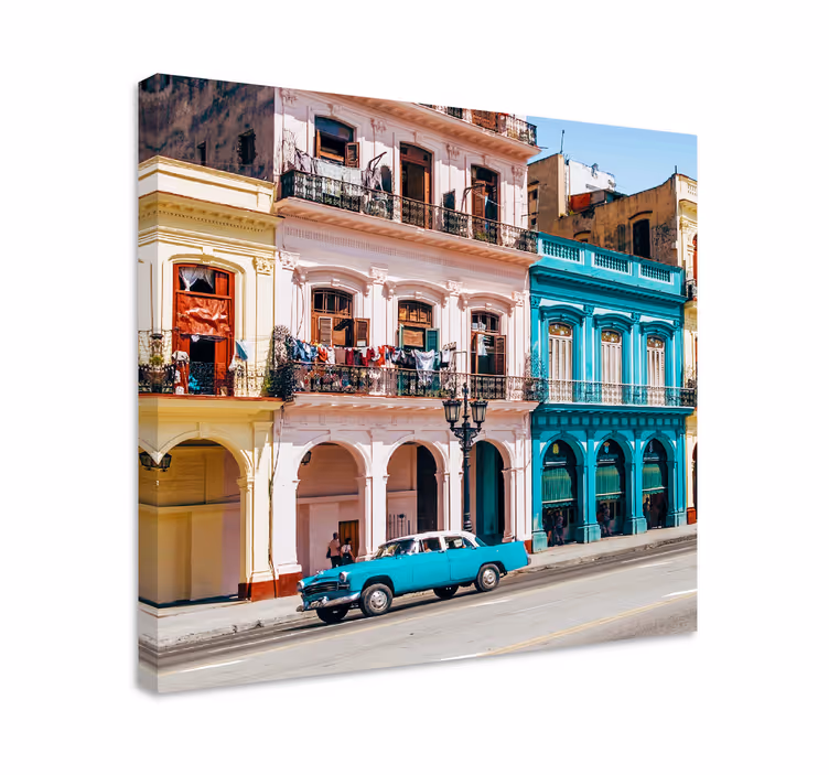 Blue and pink street and car canvas pictures - TenStickers