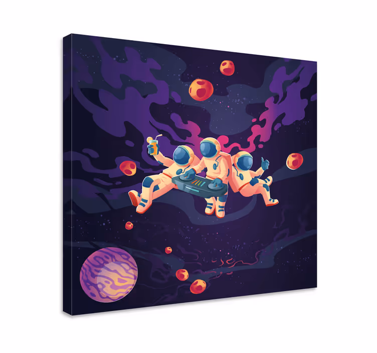Videgoames canvas astronauts gaming together - TenStickers