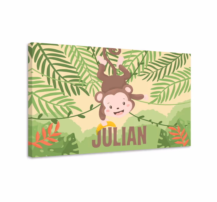 Dinosaur canvas wall art monkey hanging fun - TenStickers