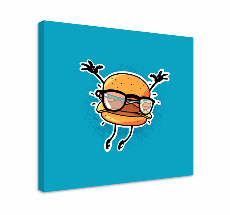 Quote canvas happy burger character art print - TenStickers
