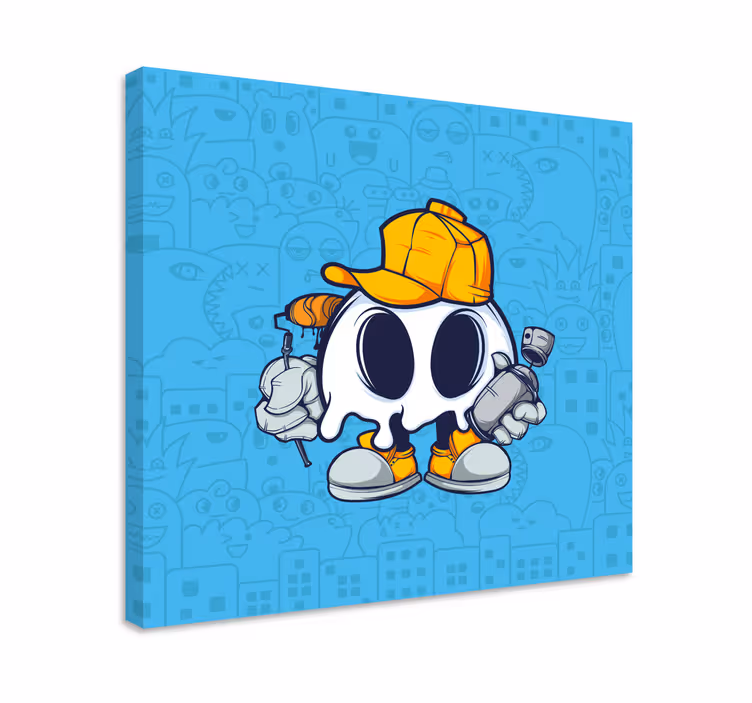Skull cool kid graffiti cartoon modern canvas - TenStickers