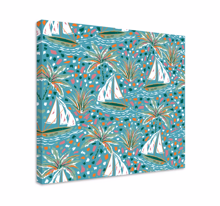 Nautical canvas art sailboats and palms - TenStickers