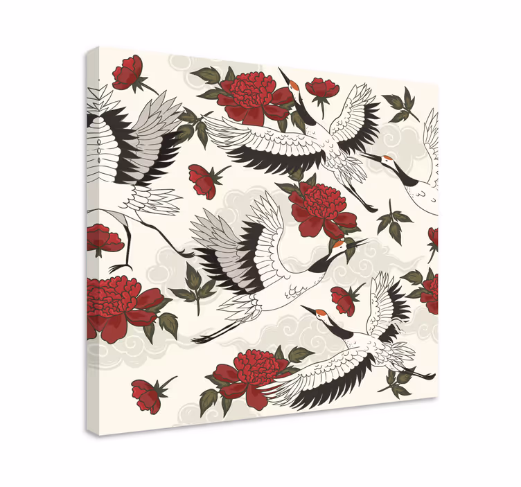 Mandala canvas cranes and blooms artwork - TenStickers
