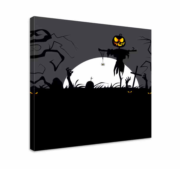 Retro canvas haunted pumpkin scene art print - TenStickers