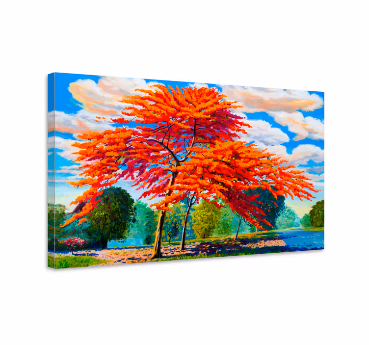 Flowers canvas fiery autumn foliage artwork - TenStickers