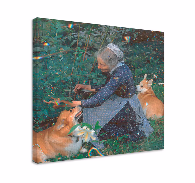 Woman with Corgis dog wall art - TenStickers