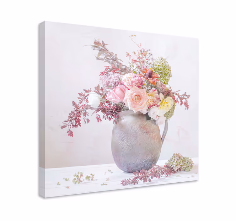 Light pink roses on a ceramic vase retro canvas - TenStickers