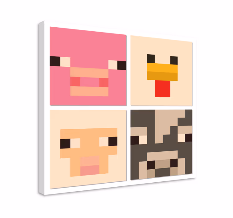 pixel art animal faces Videgoames canvas - TenStickers