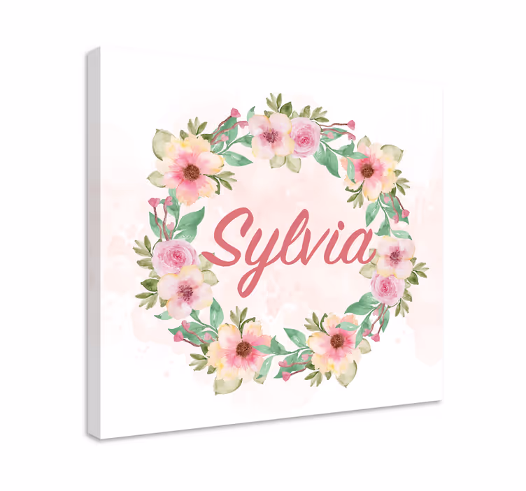 Watercolour spring flowers with name customized canvas print - TenStickers