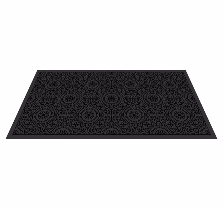 Mandala flowers  black vinyl rug - TenStickers