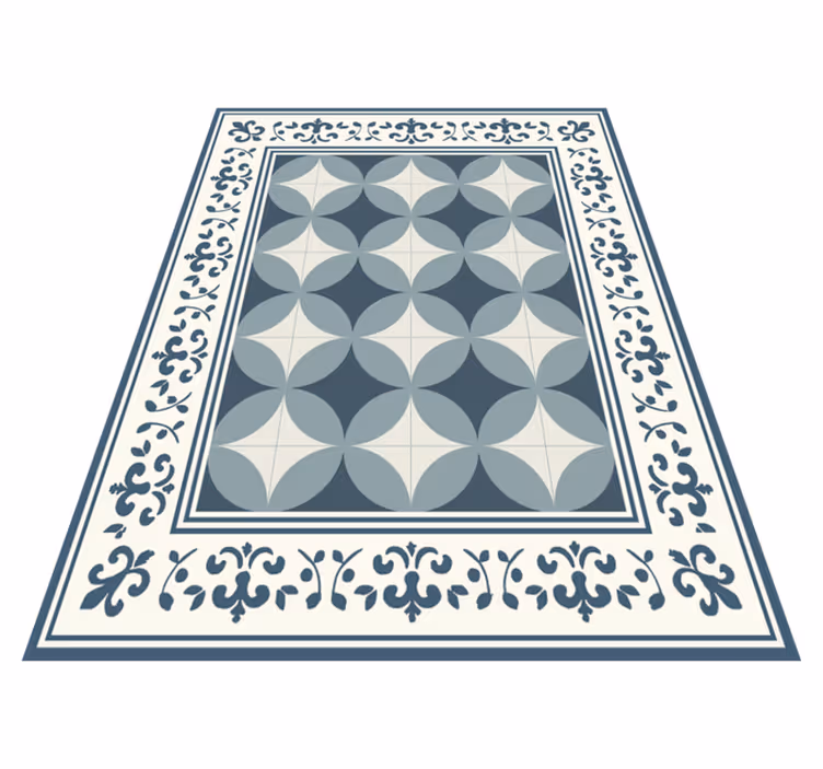 Blue and white motif tile vinyl rug - TenStickers