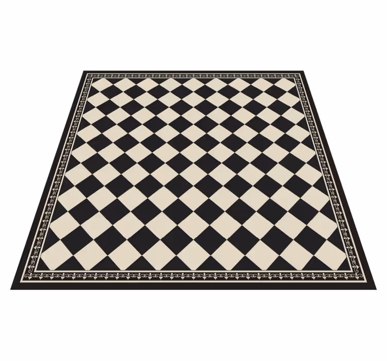 Living room vinyl rug black checkerboard design - TenStickers