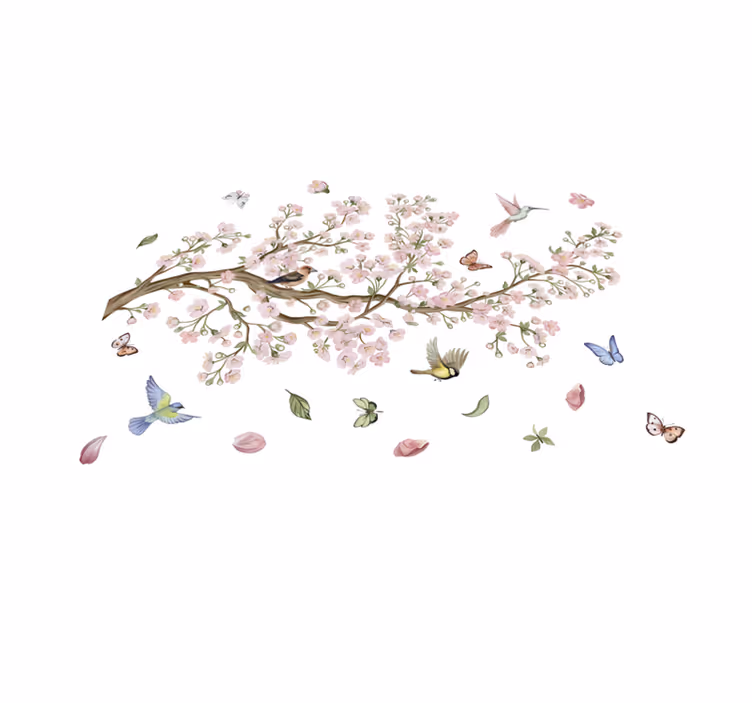 Vinyl rug flowers cherry blossoms and birds - TenStickers