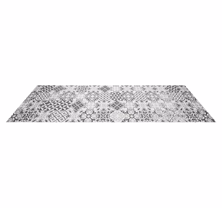 Kitchen vinyl rug with intricate greyscale pattern - TenStickers