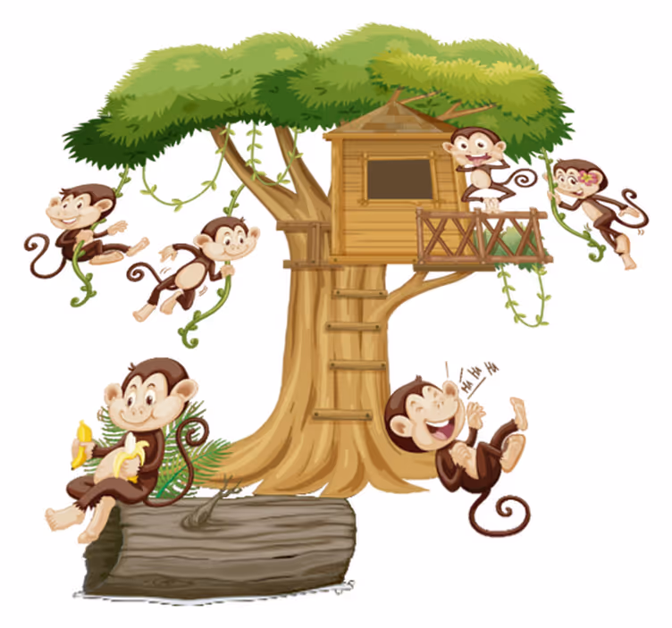 Animal vinyl rug monkeys in tree house - TenStickers