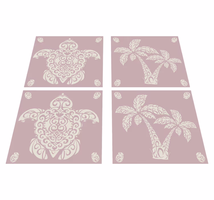 Animal vinyl rug hawaiian turtle and palm pattern - TenStickers