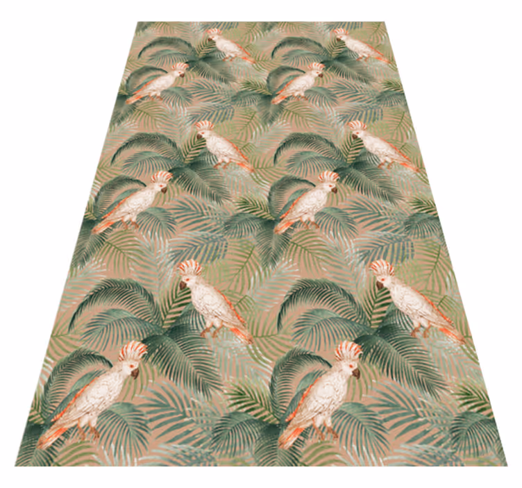 White parrots on beige palms animal vinyl rug - TenStickers