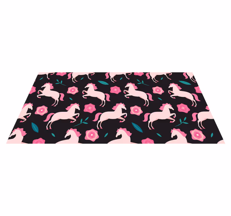 Animal vinyl rug with horses and floral designs - TenStickers