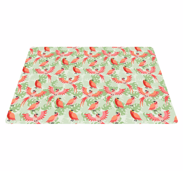 Animal vinyl rug with red birds on green leaves - TenStickers