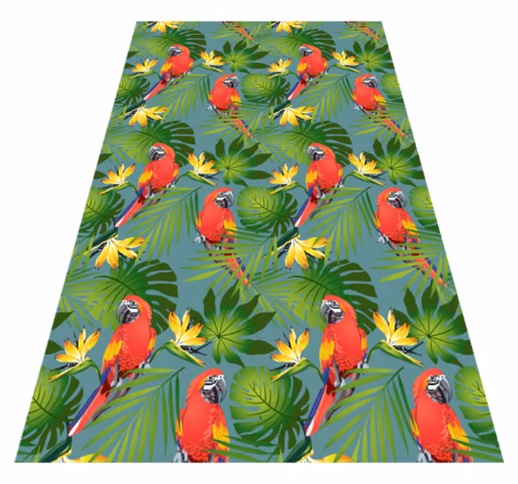 Animal vinyl rug colorful parrots on blue background - TenStickers