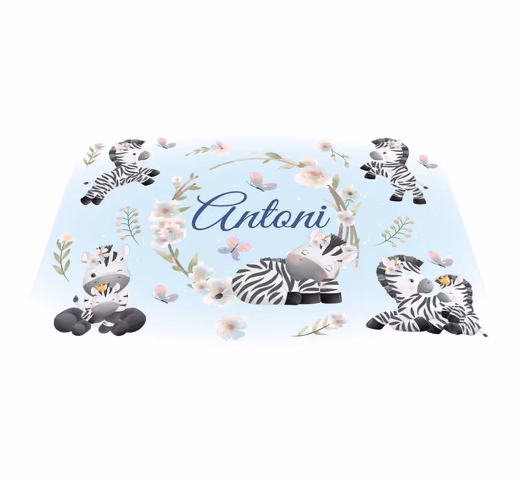 Animal vinyl rug baby zebras with name - TenStickers