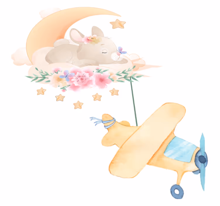 Animal vinyl rug bunny sleeping on moon with toy plane - TenStickers