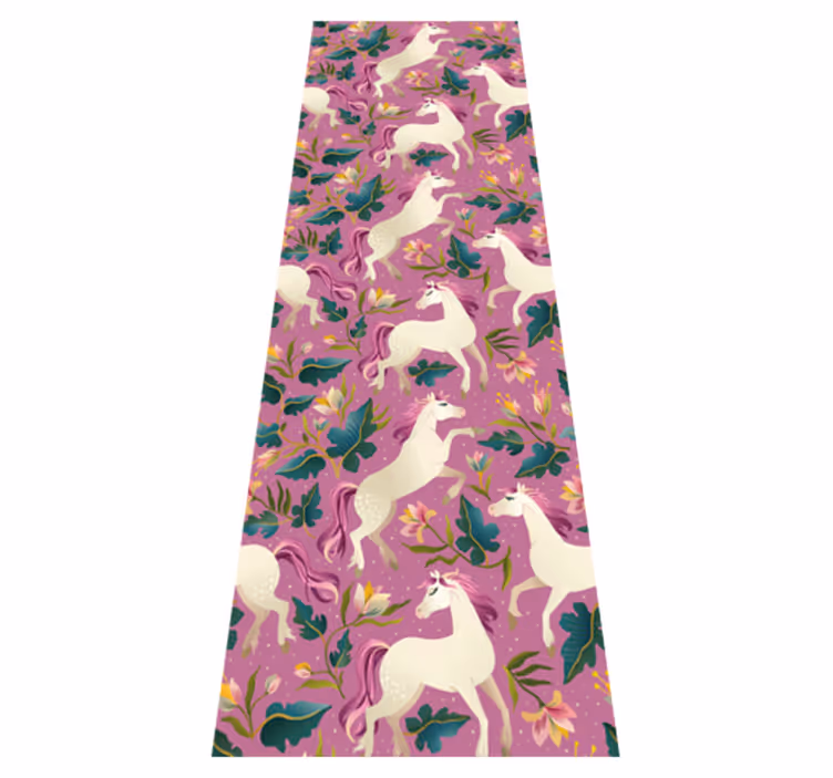 Pink and floral horse design animal vinyl rug - TenStickers
