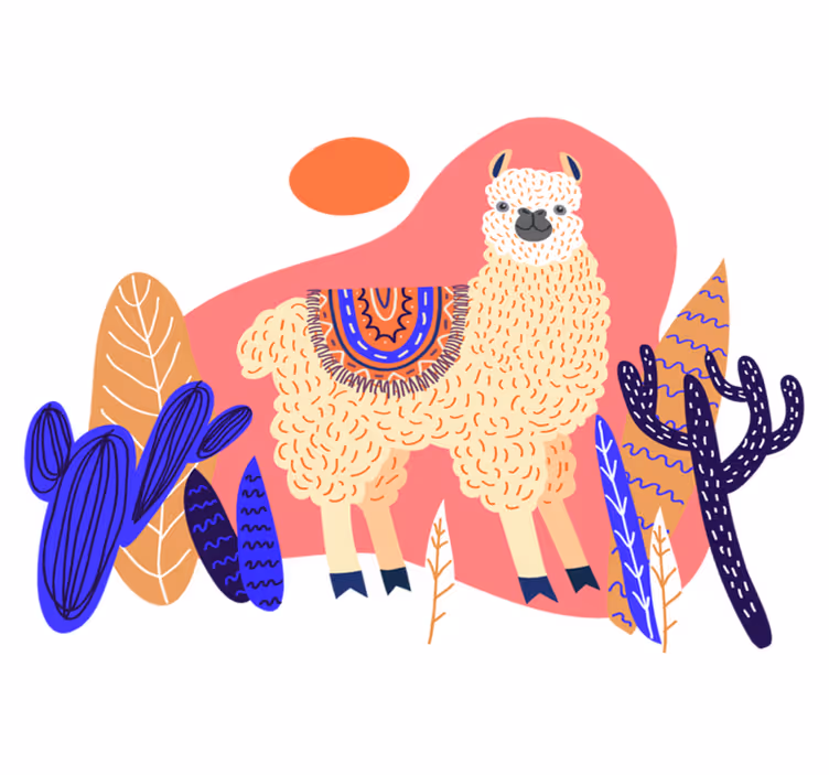Animal vinyl rug peruvian llama and cactus - TenStickers