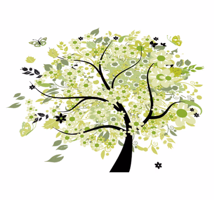 Vinyl rug flowers green spring tree - TenStickers