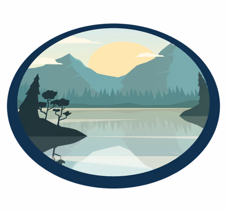 Vinyl rug flowers silhouette mountain with lake - TenStickers