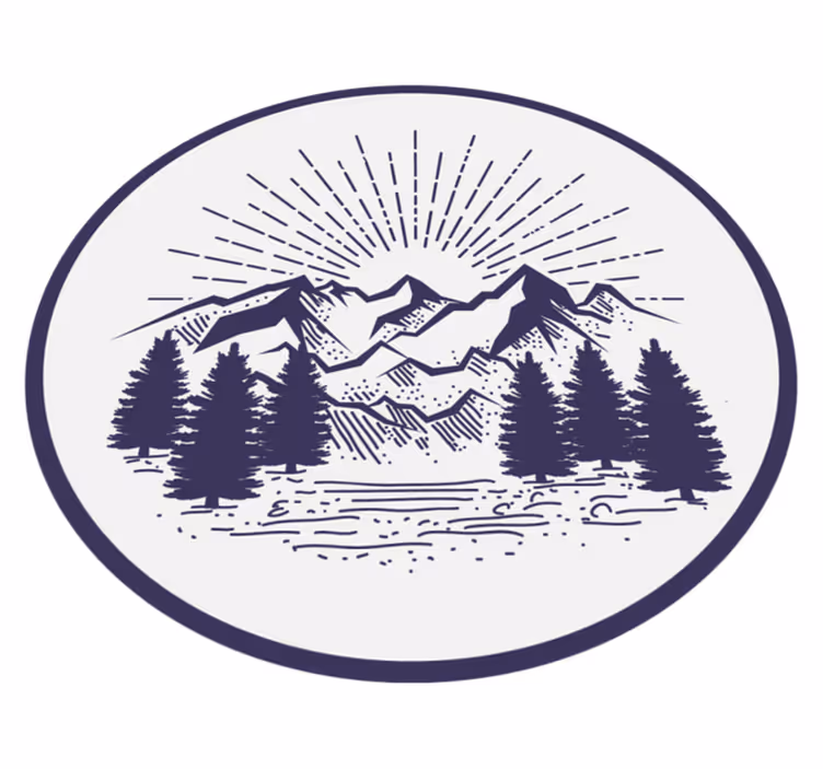 Vinyl rug flowers mountain landscape circle - TenStickers