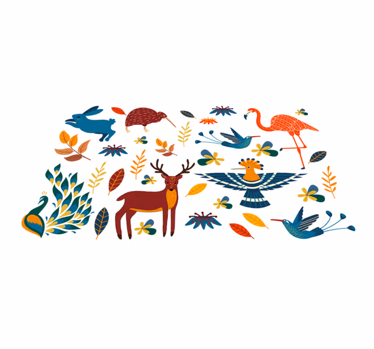 Vinyl rug flowers with tengango style animals and plants - TenStickers