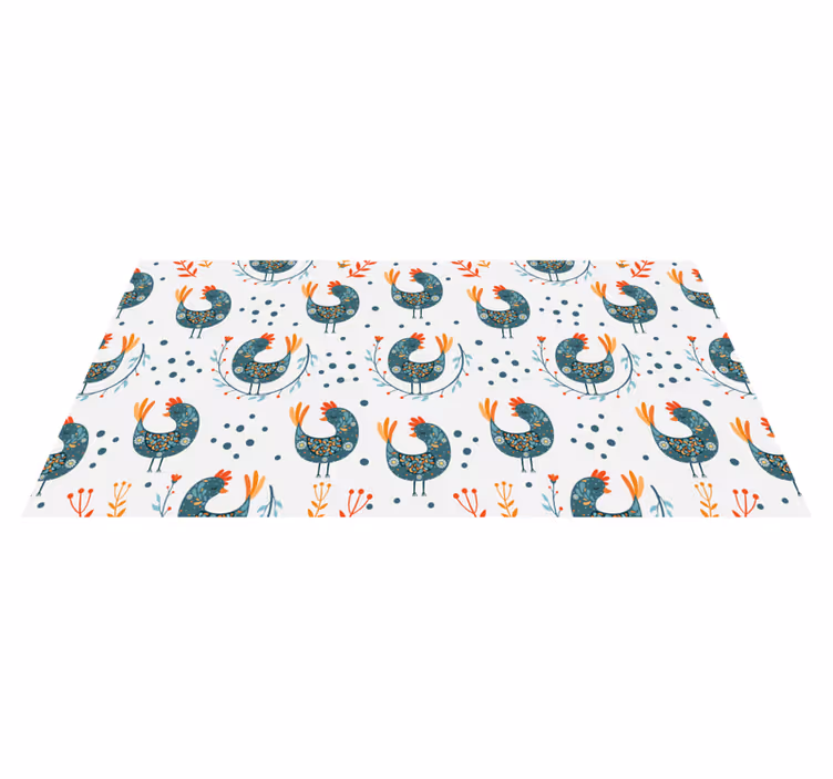 Vinyl rug flowers with chickens and flowers - TenStickers