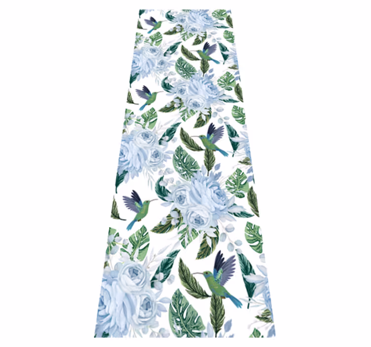 Vinyl rug flowers blue garden blooms with birds - TenStickers