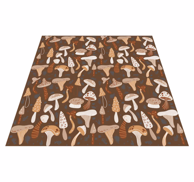 Vinyl rug flowers with forest mushrooms on brown - TenStickers