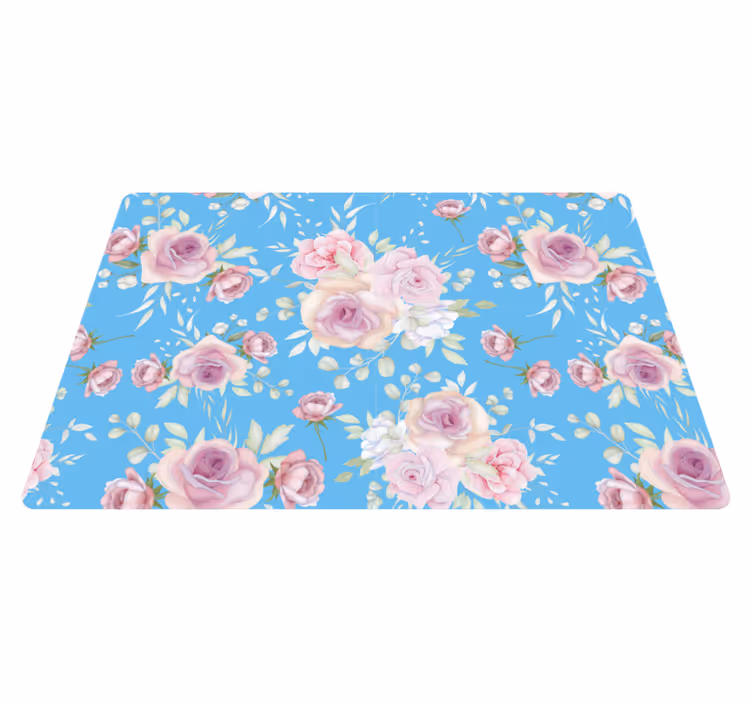 Vinyl rug flowers roses on blue background - TenStickers