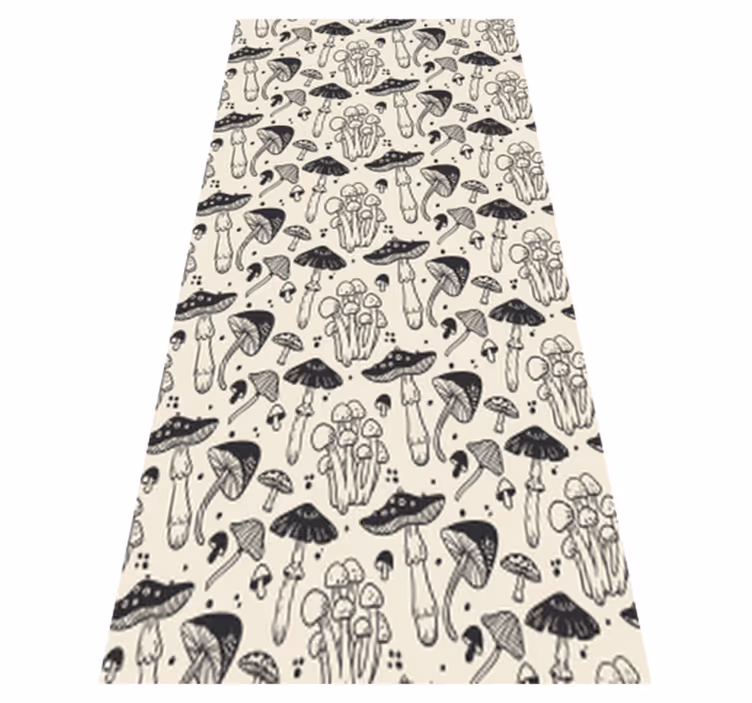 Vinyl rug flowers with black mushroom drawing pattern - TenStickers