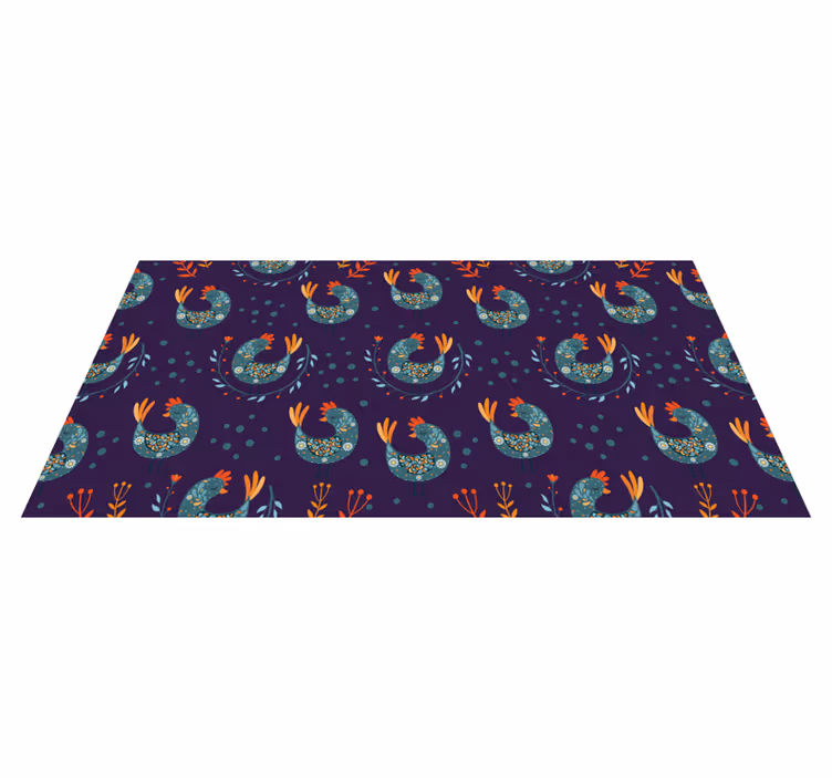 Vinyl rug flowers with purple chickens and flowers - TenStickers