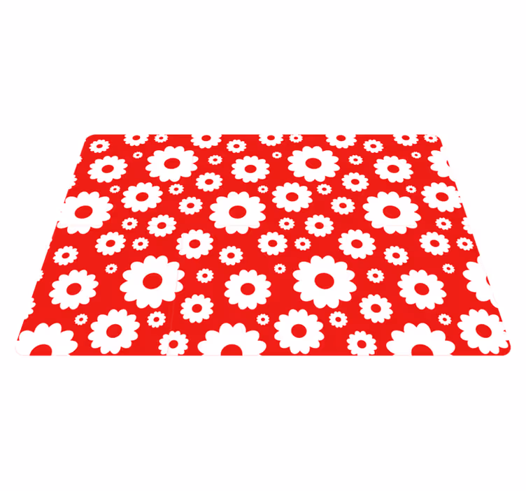 Vinyl rug flowers white daisies on red background - TenStickers