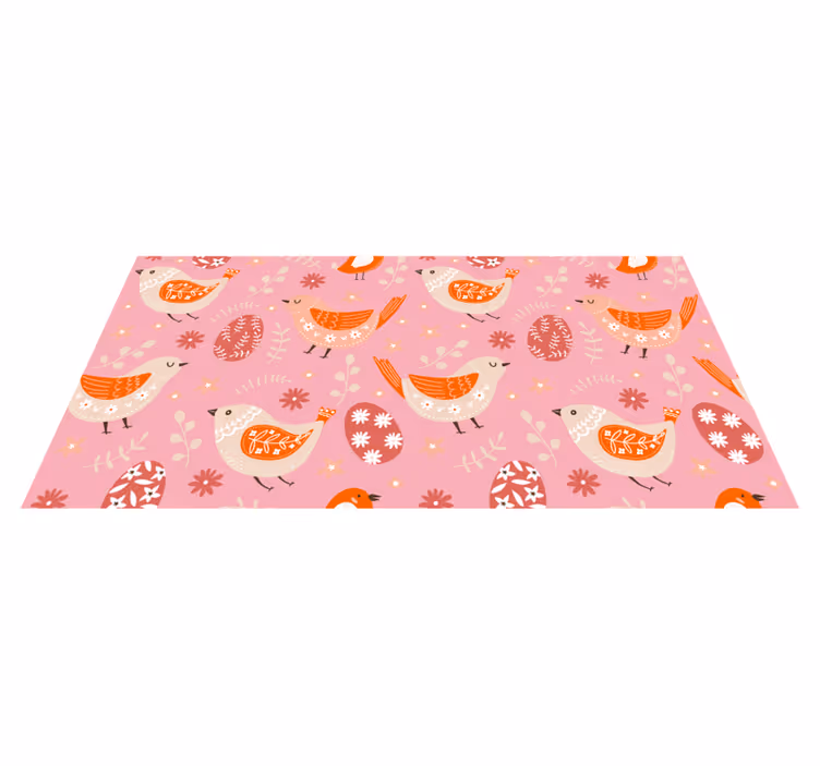 Vinyl rug flowers with pink folk art birds pattern - TenStickers