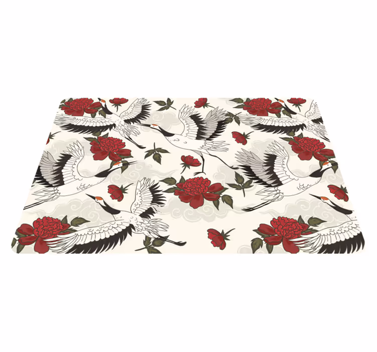 Vinyl rug flowers in soothing earth tones bird design - TenStickers