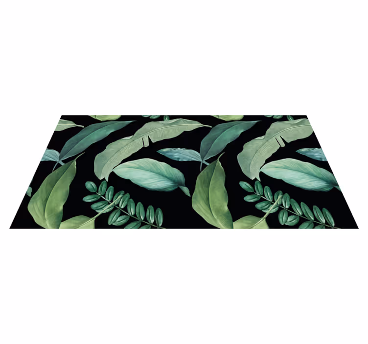 Vinyl rug flowers dark gray forest leaves at night - TenStickers