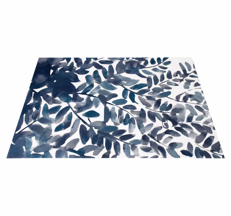 Vinyl rug flowers in blue watercolor leaf pattern - TenStickers