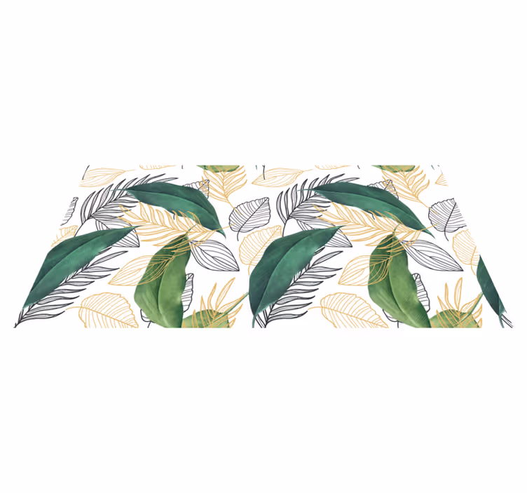 Vinyl rug bathroom with green and gold leaf art - TenStickers