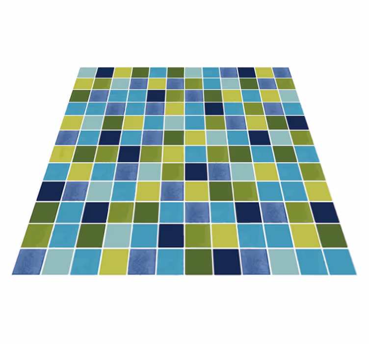Vinyl rug bathroom in blue and green tiles - TenStickers