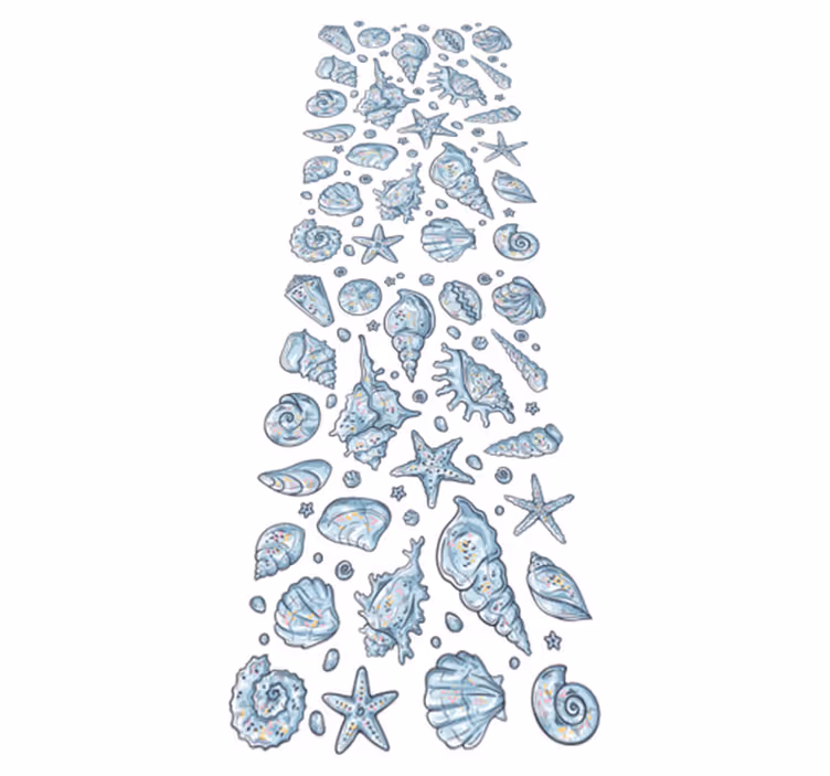 Vinyl rug bathroom seashell sketches shower - TenStickers