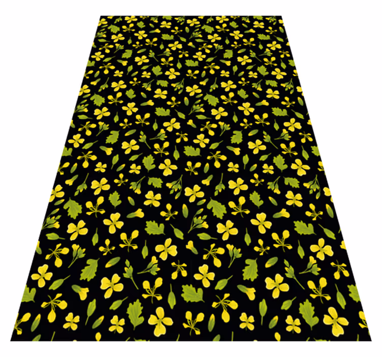 Vinyl rug flowers black background with yellow - TenStickers