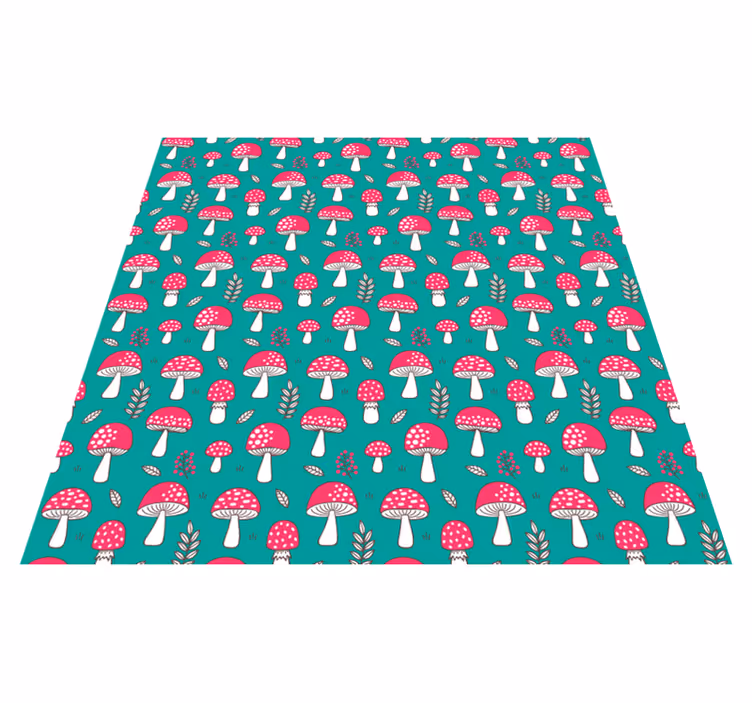 Vinyl rug flowers classical mushrooms on turquoise - TenStickers